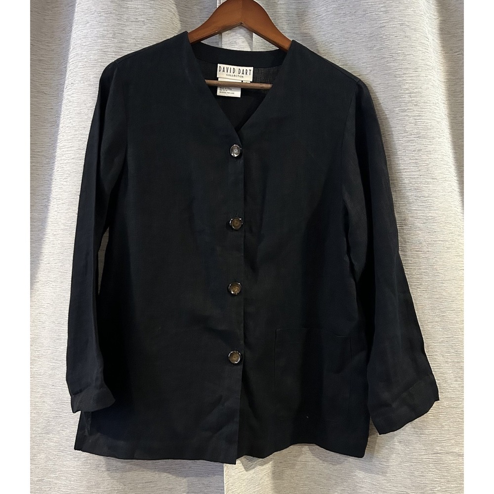 DAVID DART TUNIC‎ Black Button Front 100% Linen